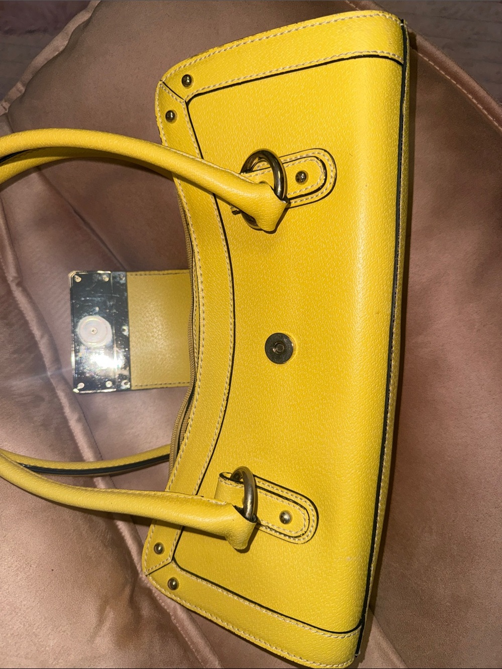 Bright Yellow Structured Shoulder Bag with Silver Accent - Picture 10 of 11